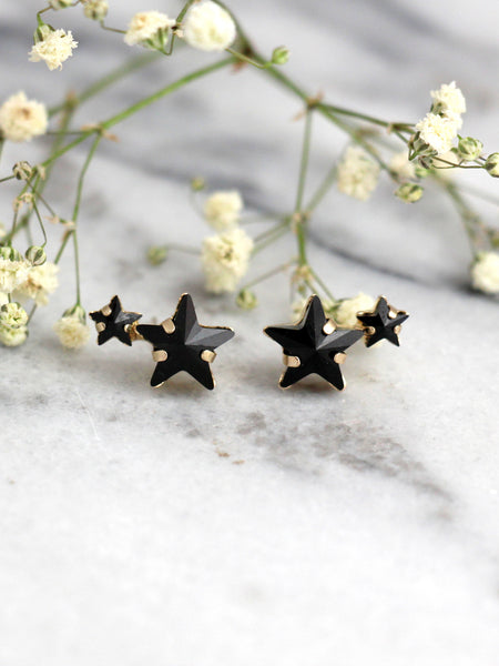 Star Earrings, Black earrings, Black Climbing Earrings, Bridal Black Earring