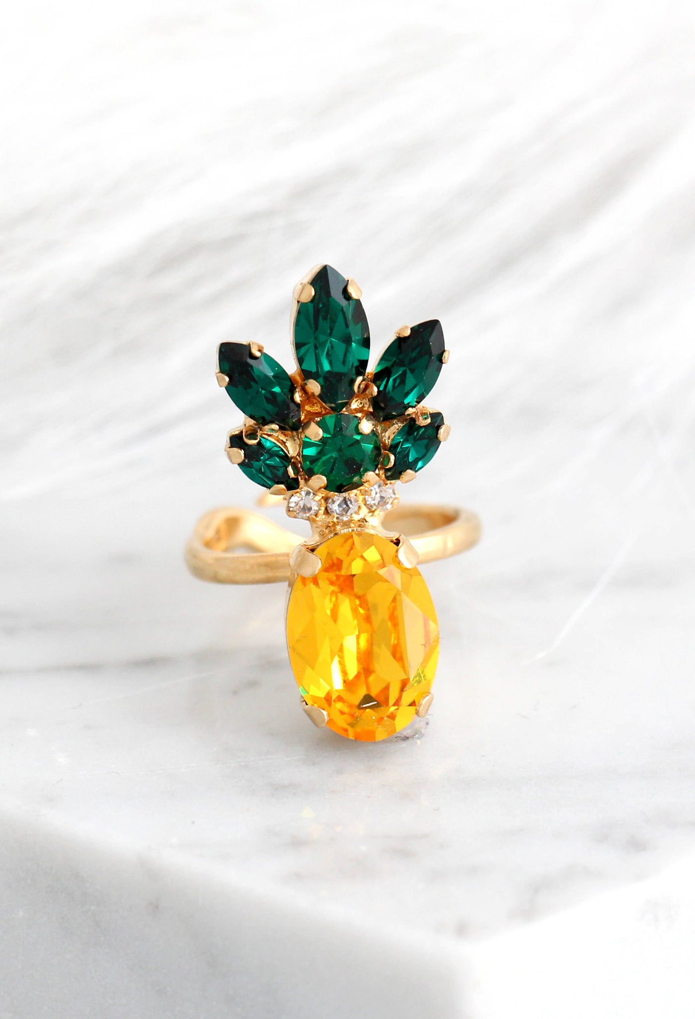 Fruit Collection Pineapple Crystal Swarovski Cocktail Ring