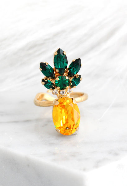 Fruit Collection Pineapple Crystal Swarovski Cocktail Ring