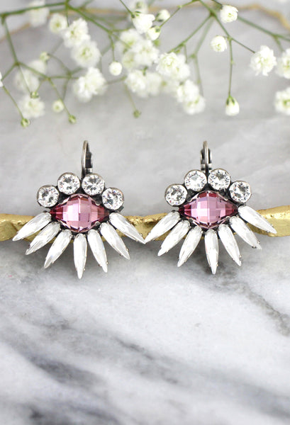 Pink Drop Earrings, Pink Earrings, Crystal Drop Pink Earrings, Antique Pink Earrings, Gift For Woman, Crystal Dangle Earrings, Pink Droplets