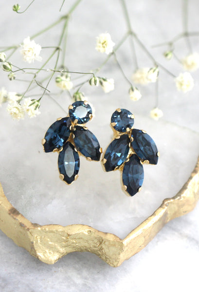 Dark Blue Clip On Earrings, Bridal Blue navy Clip On Earrings