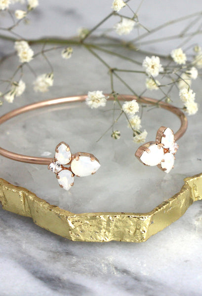 Bridal White Opal Bracelet, Bridal Crystal Opal Bracelet, White Opal Cuff Bracelet, Open Cuff Opal Bracelet, Bridesmaid Gifts, Gift For Her