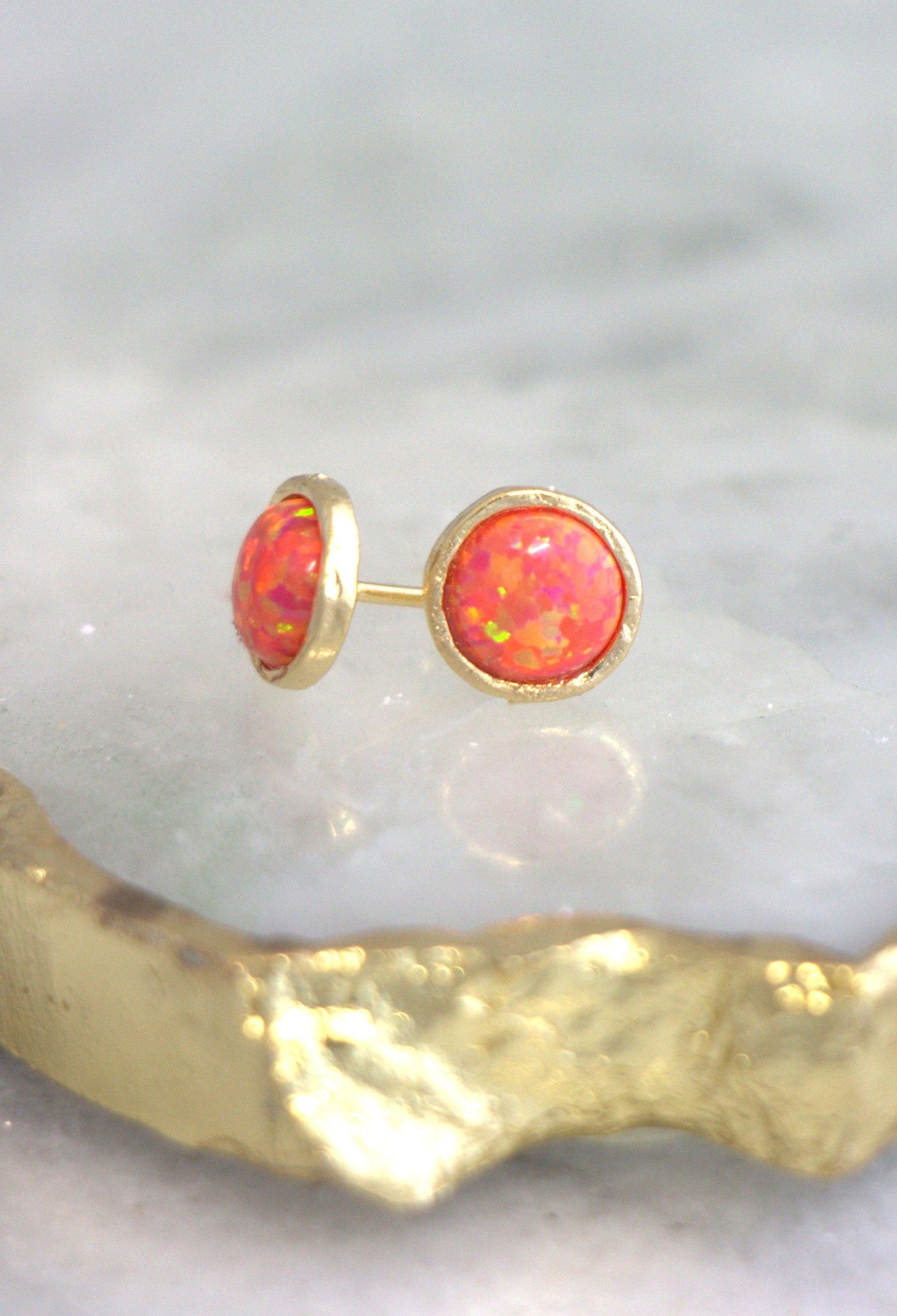Fire Opal October Birthstone Stud Earrings