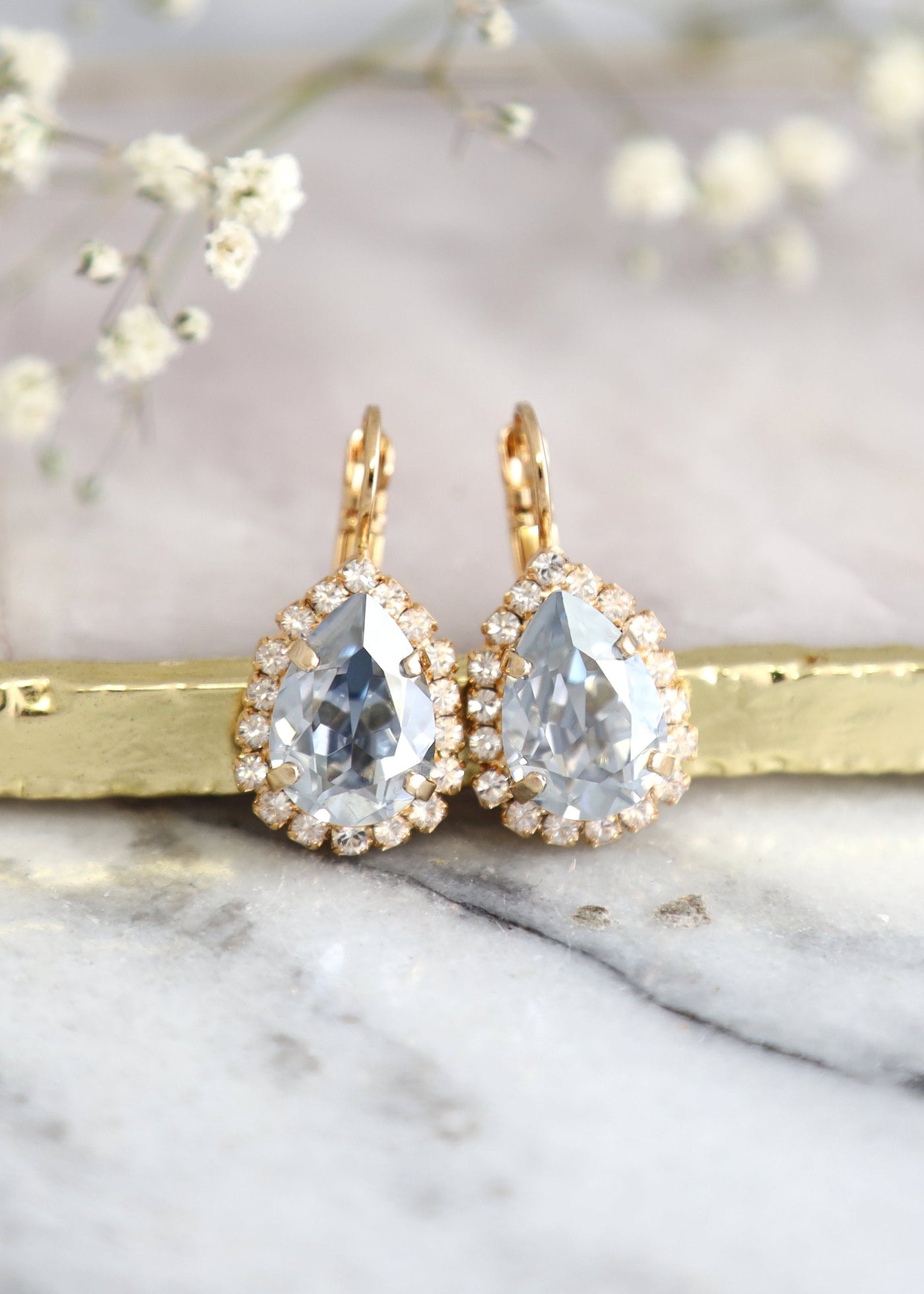 Dusty Blue Drop Earrings, Light Blue Bridal Earrings