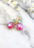 Pink Green Earrings, Red Pink Earrings, Pink Green Drop Earrings