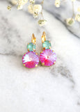 Pink Green Earrings, Red Pink Earrings, Pink Green Drop Earrings