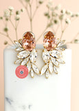 Blush Statement Earrings, Bridal Blush Clip On  Earrings, Blush Rose Bridal Earrings, Bridal Blush Earrings, Big Earring, Morganite Earrings