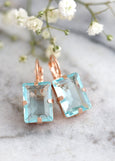 Bridal Aquamarine Clear Crystal Drop Emerald Cut Earrings