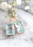 Bridal Aquamarine Clear Crystal Drop Emerald Cut Earrings
