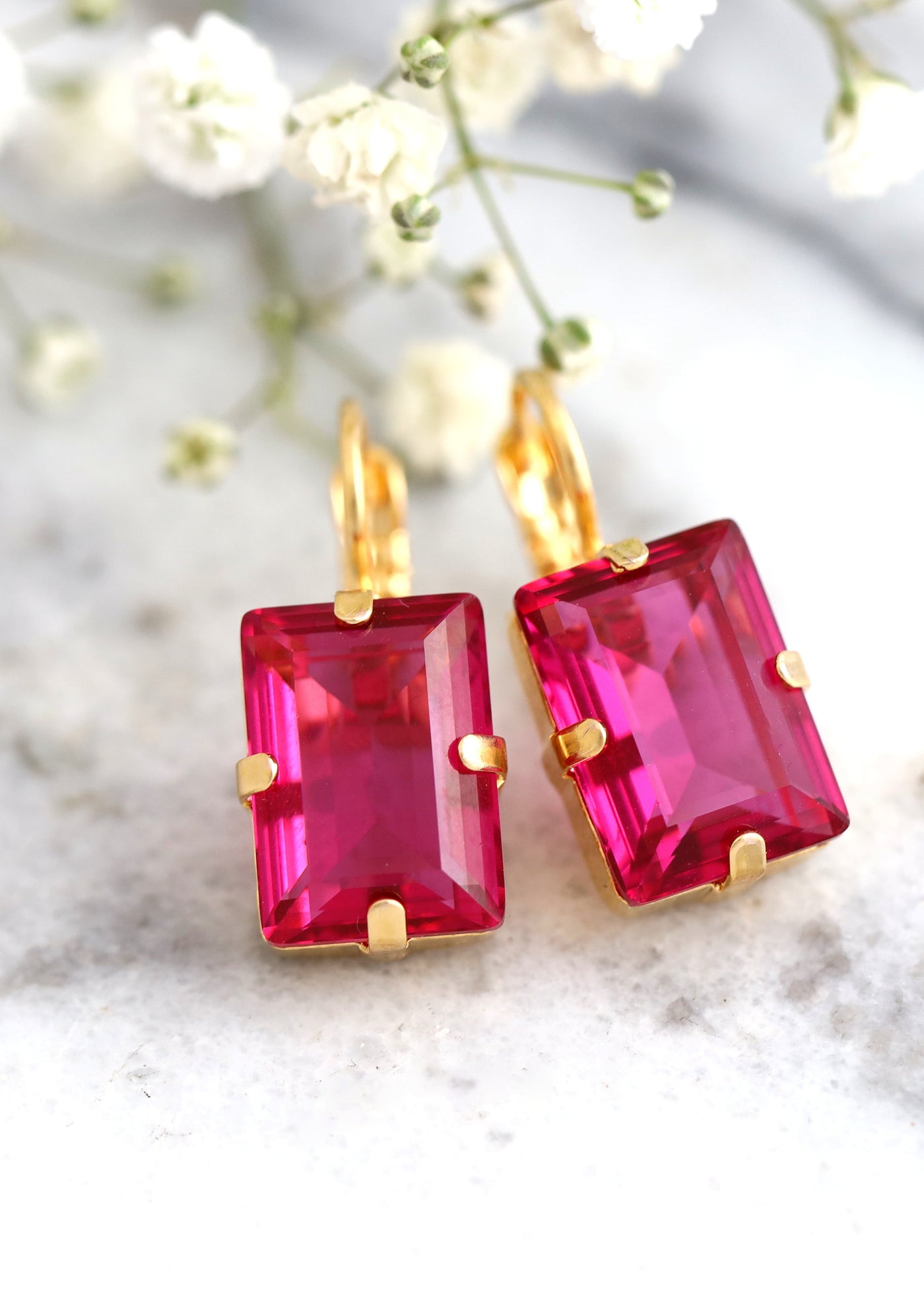 Fuchsia Pink Earrings, Christmas Gift For Her, Pink Drop Earrings