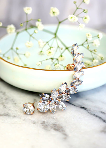 Ear Climber Earrings, Ear cuff earrings, Dusty Blue Crystal Earrings