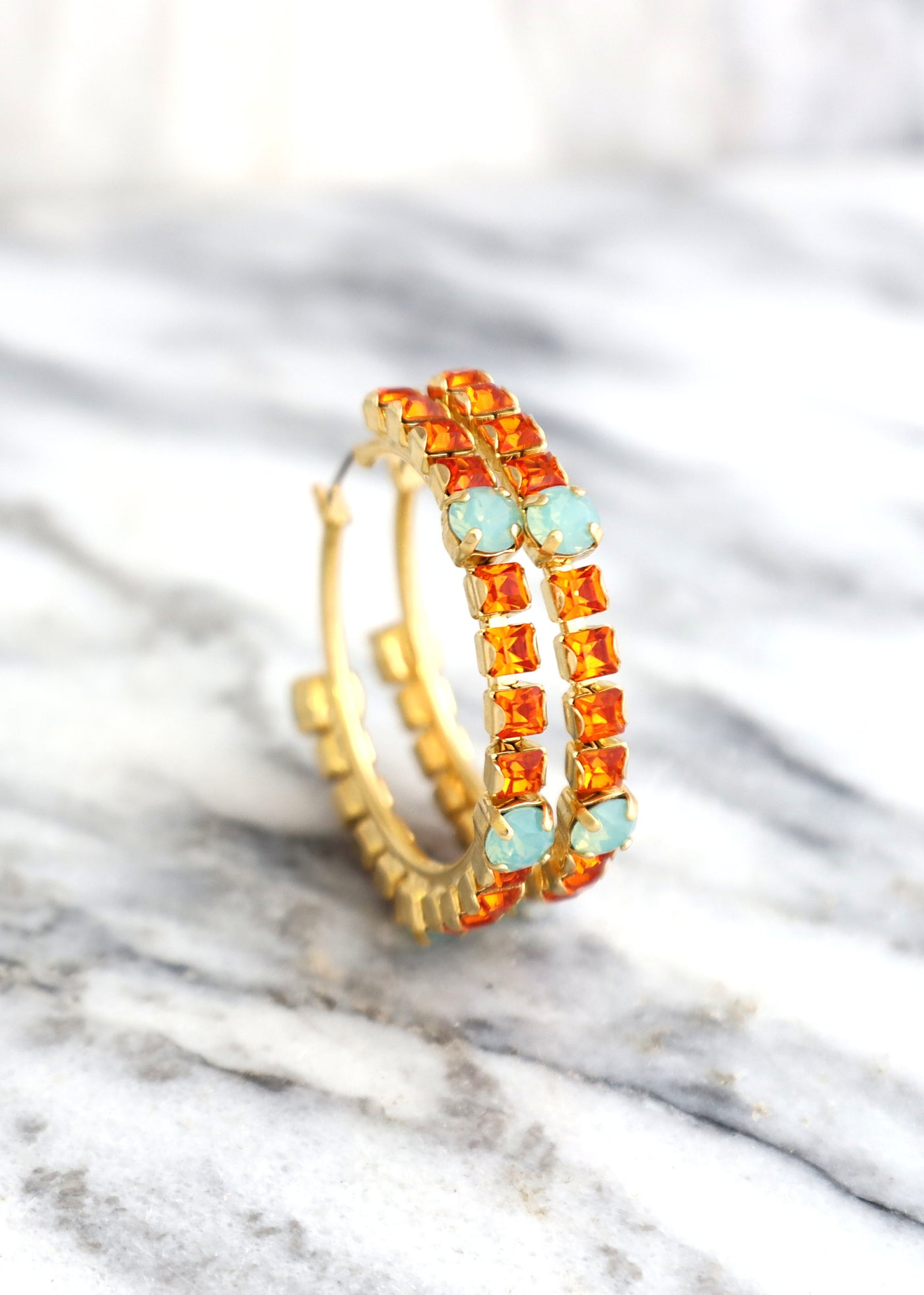 Oversized Orange Earrings, Burnt Orange Crystal Earrings