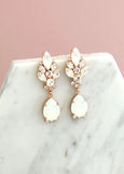 White Opal Clip On Earrings, Bridal LONG Clip On Earrings, Bridal Opal Crystal Earrings, Clip On Earrings, Opal Gold Chandelier Earrings