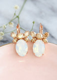 Bridal Opal Drop Earrings, Bridesmaids White Opal Crystal Earrings