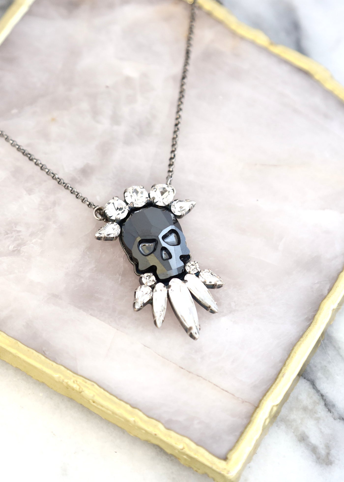Skull Necklace, Sugar Skull Crystal Necklace, Bridal Gothic Jewelry