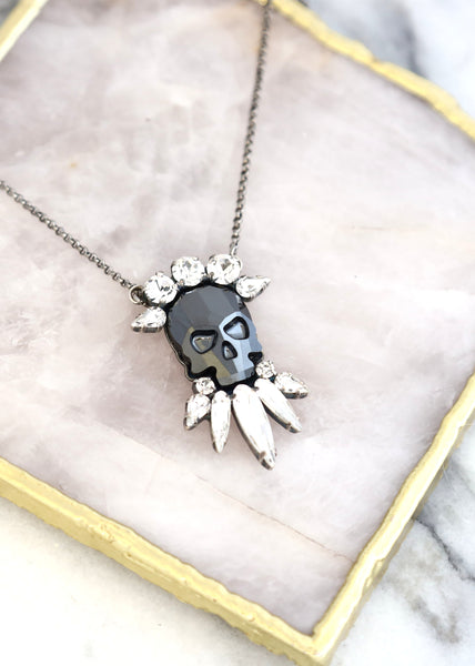Skull Necklace, Sugar Skull Crystal Necklace, Bridal Gothic Jewelry
