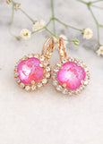 Bridal Pink Drop Earrings, Pink Crystal Lever Back Earrings