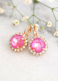 Bridal Pink Drop Earrings, Pink Crystal Lever Back Earrings