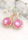 Bridal Pink Drop Earrings, Pink Crystal Lever Back Earrings