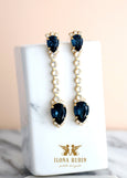 Blue Navy Teardrop Crystal Swarovski Chandelier Earrings
