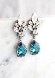 Blue Teal Earrings, Blue Teal Long Chandelier Earrings