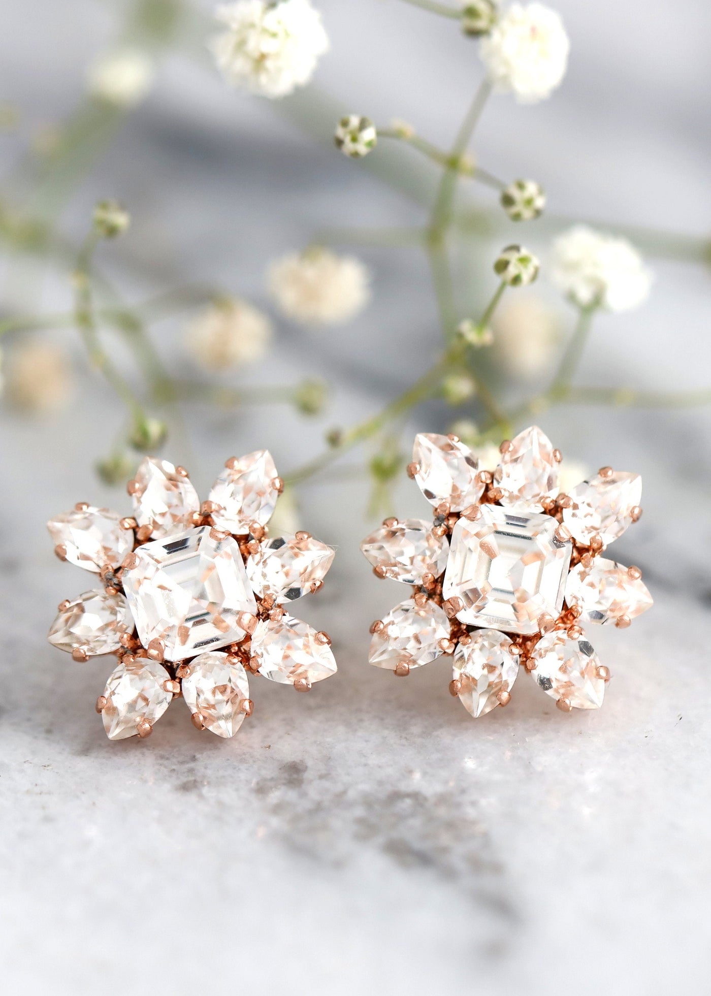Bridal Earrings, Bridal Cluster Crystal Earrings