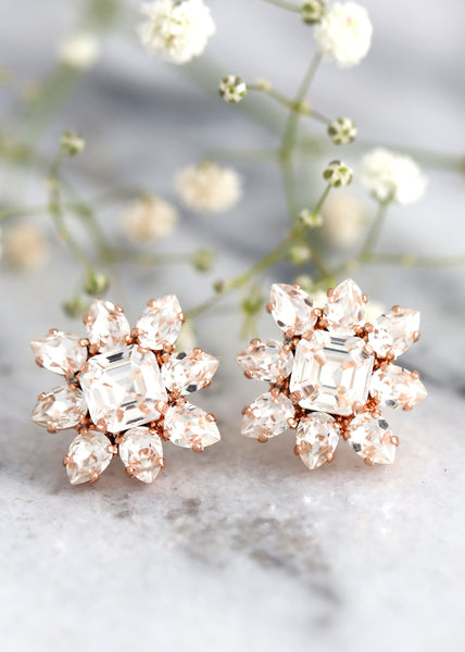 Bridal Earrings, Bridal Cluster Crystal Earrings