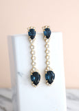 Blue Navy Teardrop Crystal Swarovski Chandelier Earrings