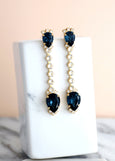 Blue Navy Teardrop Crystal Swarovski Chandelier Earrings