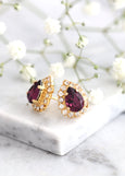 Bridal Purple Earrings, Purple Plum Crystal Stud Earrings