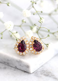 Bridal Purple Earrings, Purple Plum Crystal Stud Earrings