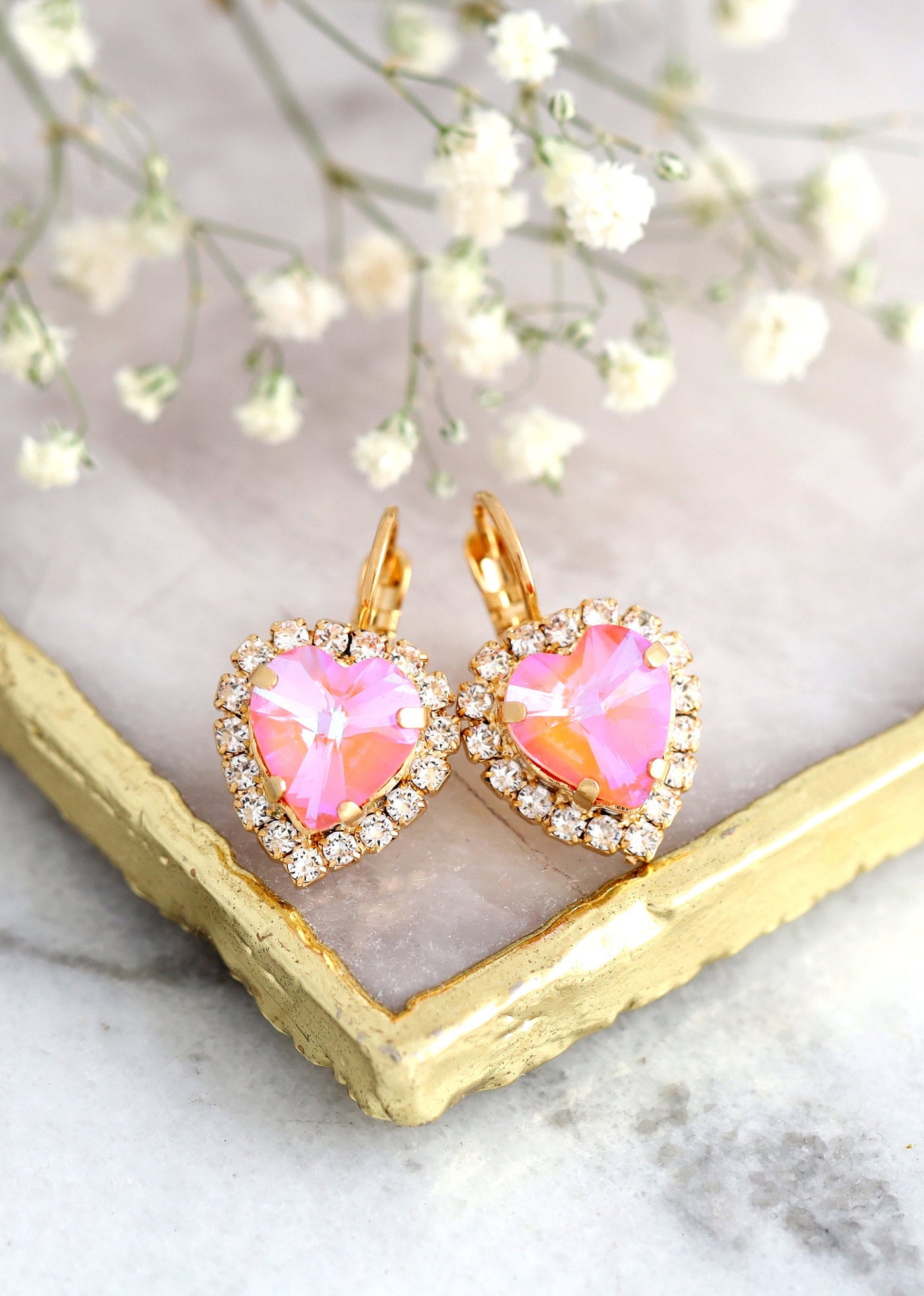 Heart Earrings, Orange Peach Earrings, Neon Heart Drop Earrings