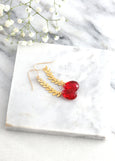 Red Drop Earrings, Boho Chic Earrings, Red Ruby Dangle Earrings