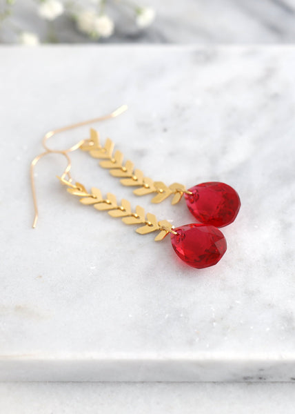 Red Drop Earrings, Boho Chic Earrings, Red Ruby Dangle Earrings