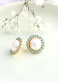 Pearl Turquoise Stud Earrings, Gift For Her, Bridesmaids Earrings