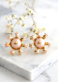 Star Earrings, Rose Cream Pearl Earrings, Pearls Stud Crystal Earrings