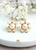 Star and Pearl Stud Earrings, Bridal Pearls Stud Crystal Earrings