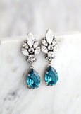 Blue Teal Earrings, Blue Teal Long Chandelier Earrings