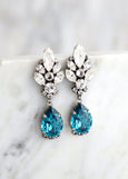 Blue Teal Earrings, Blue Teal Long Chandelier Earrings