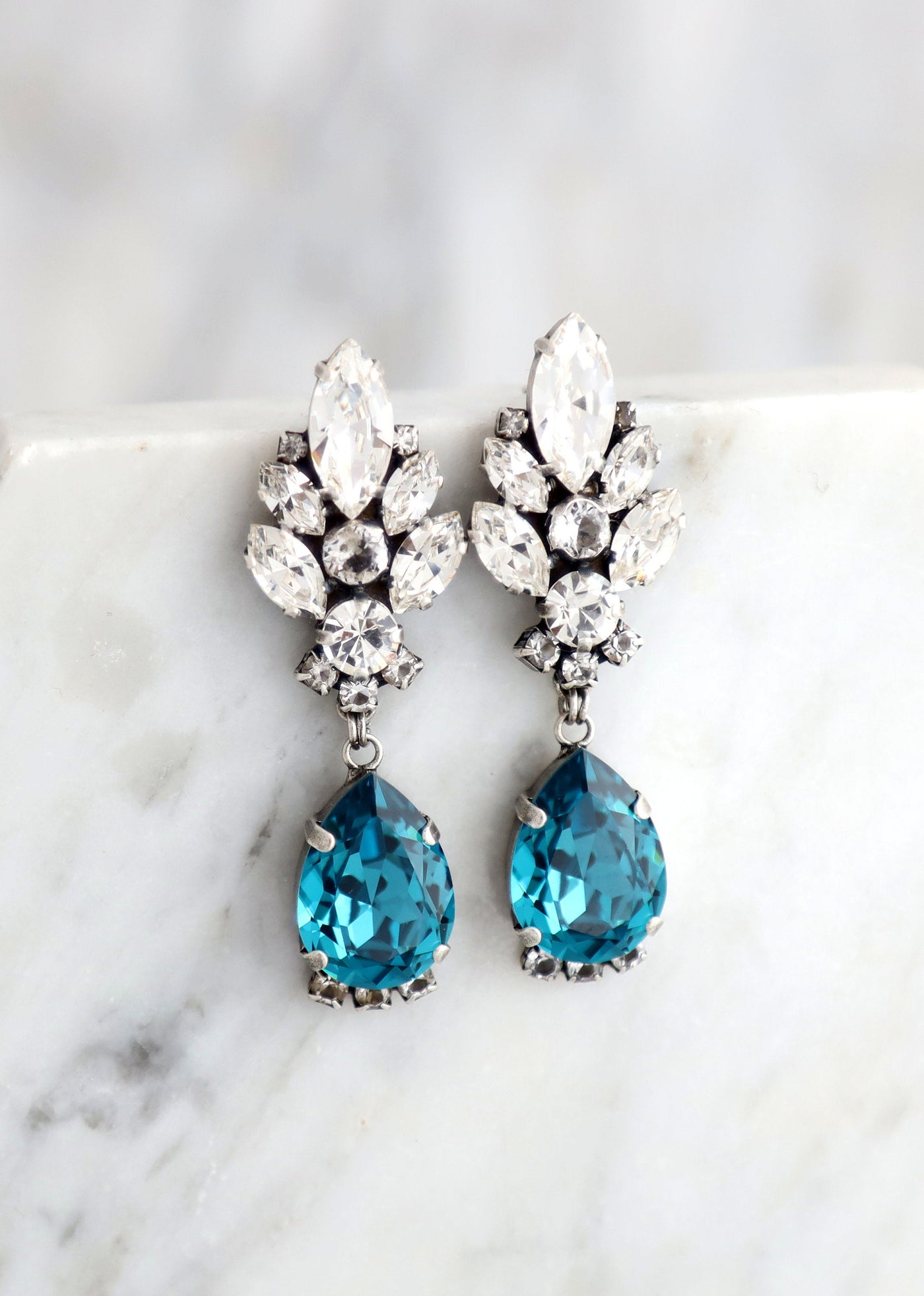 Blue Teal Earrings, Blue Teal Long Chandelier Earrings