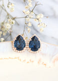 BLUE NAVY EARRINGS, Teardrop Navy Blue Bridal Crystal Earrings