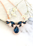BLUE NAVY Necklace, Bridal Blue Navy Crystal Swarovski Necklace