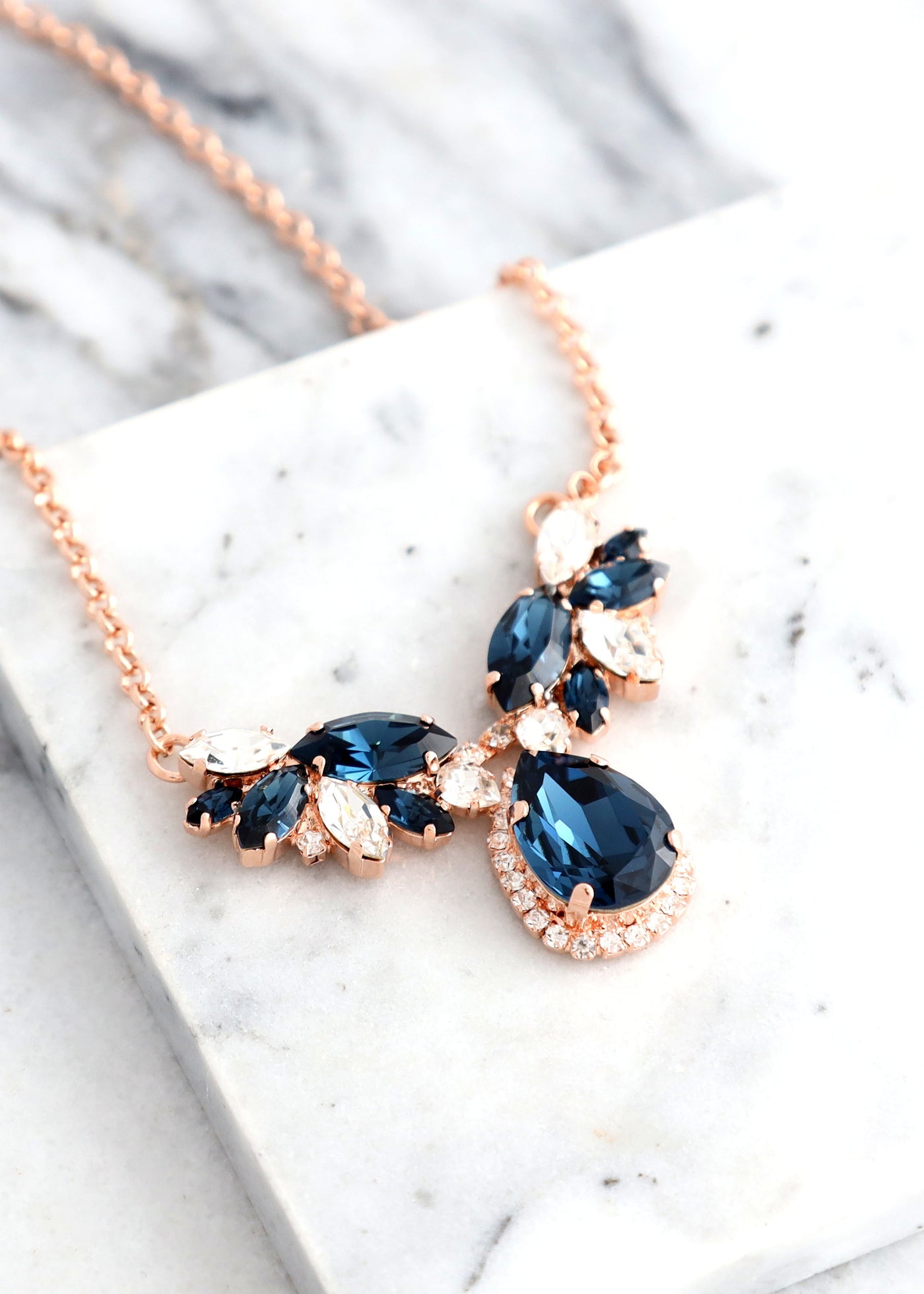 BLUE NAVY Necklace, Bridal Blue Navy Crystal Swarovski Necklace