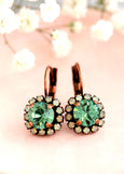 Bridesmaids Peridot Green Earrings, Green Crystal Drop Earrings