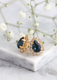 Blue Navy Earrings, Bridal Navy Blue Crystal Stud Earrings