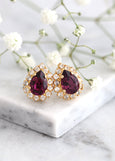 Bridal Purple Earrings, Purple Plum Crystal Stud Earrings
