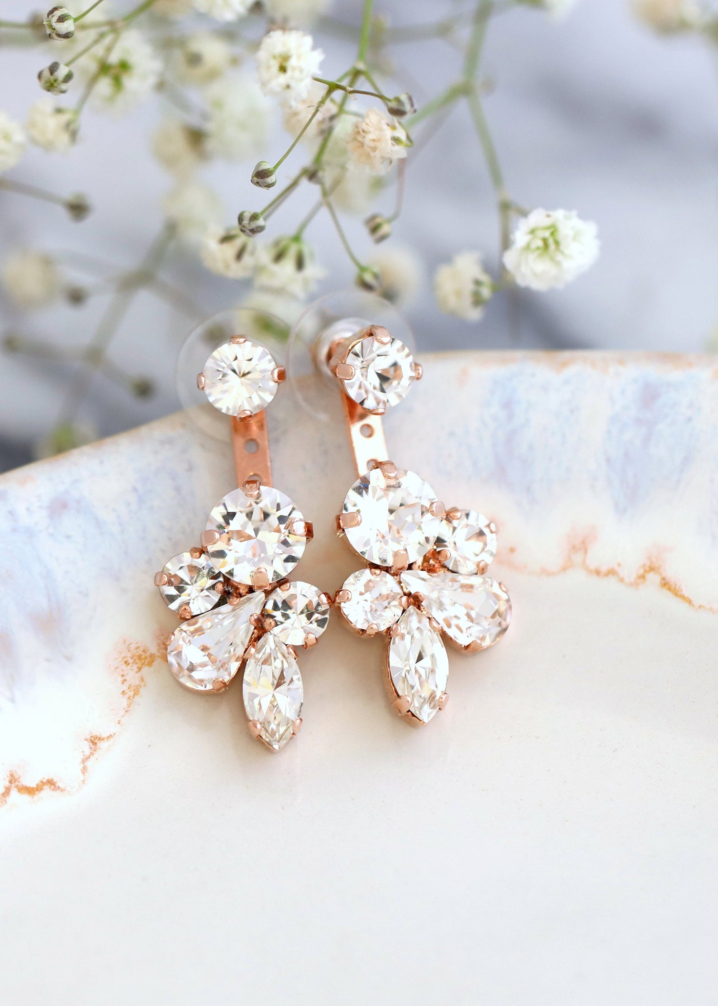 Ear Jacket Earrings, Bridal Jacket Earrings, Clear Crystal Earrings