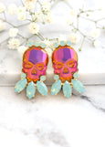 Skull Earrings, Sugar Skull Earrings, Orange Skull Stud Earrings