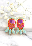 Skull Earrings, Sugar Skull Earrings, Orange Skull Stud Earrings
