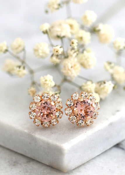 Bridal Blush Crystal Stud Earrings, Blush Stud Earrings